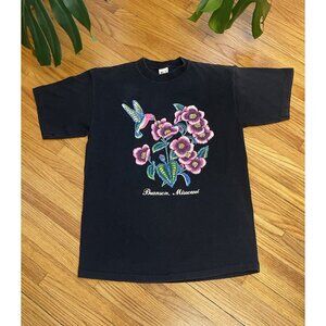 Vintage 90s Medium Branson Missouri Hummingbird Floral Single Stitch T-Shirt USA